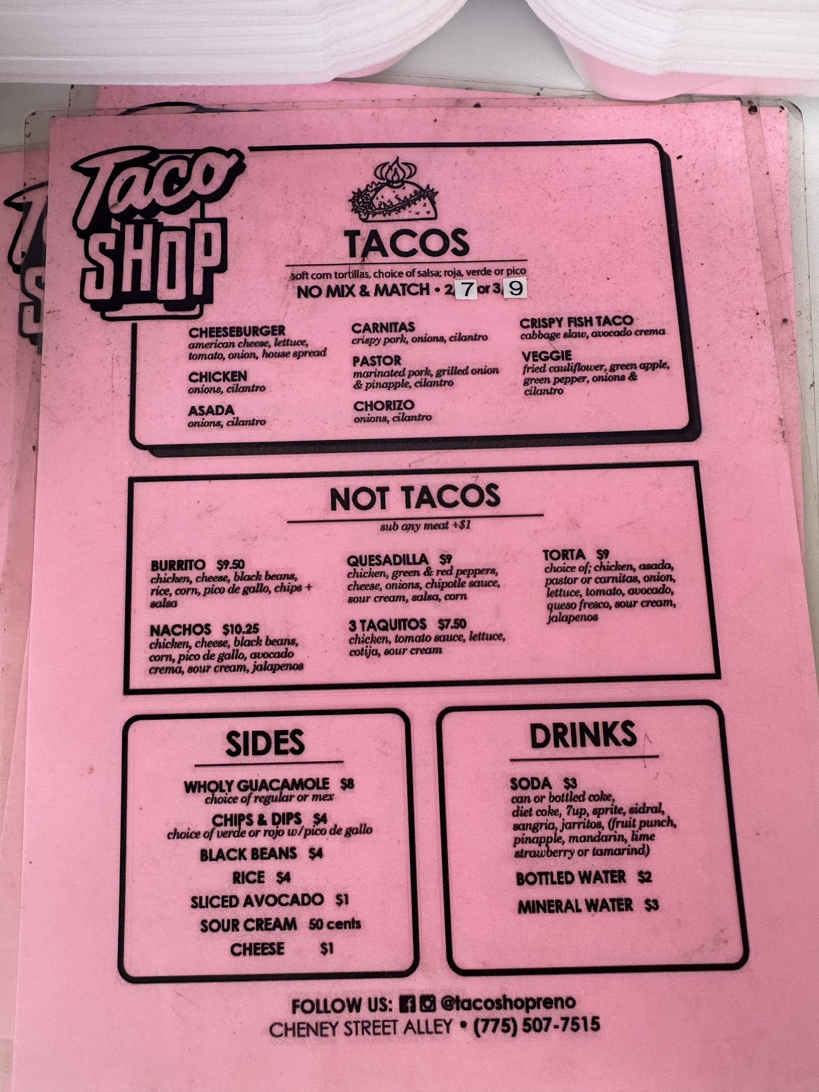 Taco Shop Menu